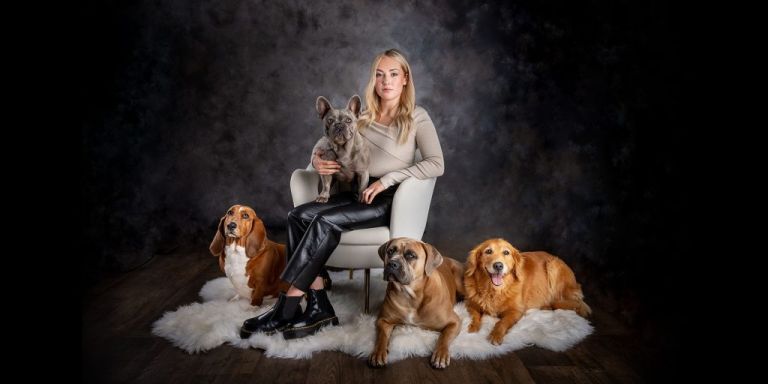 Portraits by Johanna Studio Photo of Woman with four dogs